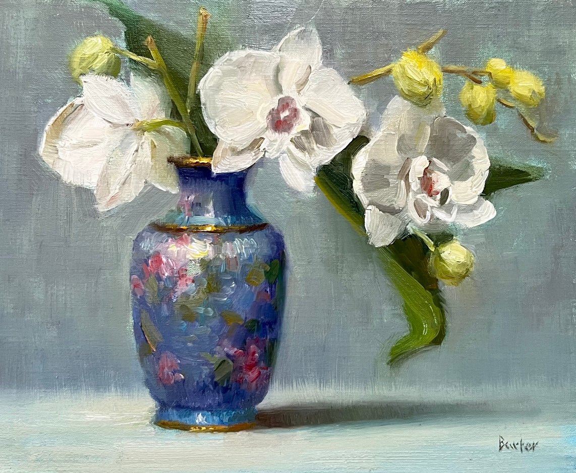Enamel with Orchids by Stacy Barter at LePrince Galleries